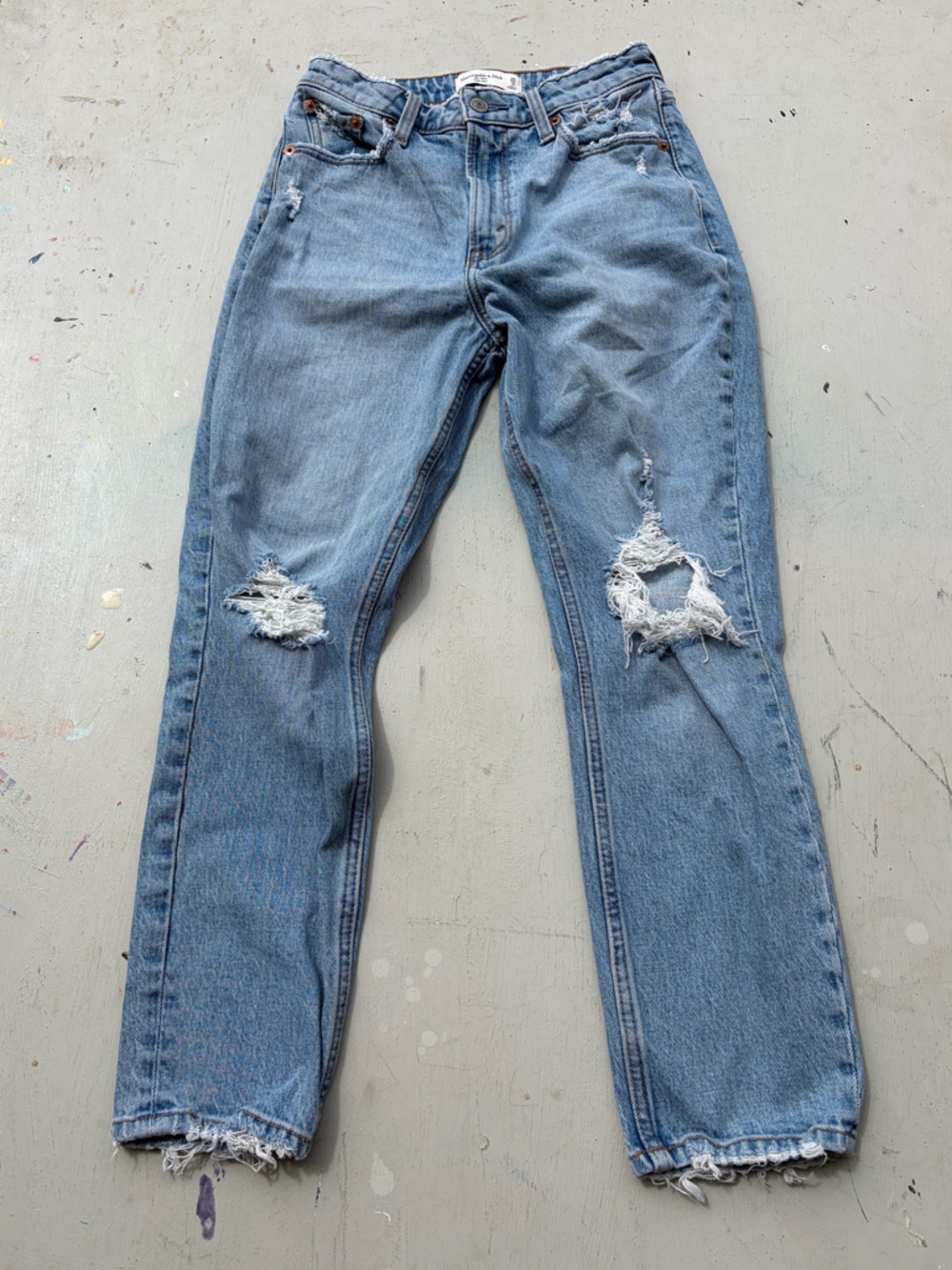 Women's Abercrombie Jeans Blue Straight 25 Mom High Rise Distressed Norm Preppy